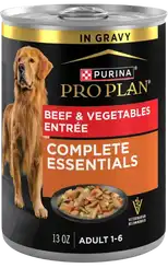 Purina Pro Plan Adult Beef & Vegetables Entree Slices in Gravy canned dog food.