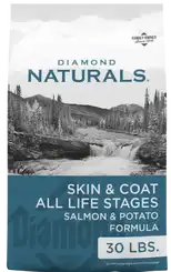 Diamond Naturals Skin & Coat dog food bag: Salmon & potato formula for all life stages, 30 lbs. Promotes healthy fur. Addiction Dry Dog Food Review