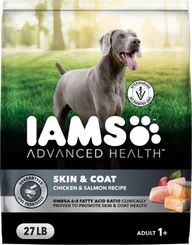 IAMS Advanced Health Skin and Coat Chicken and Salmon Recipe adult dry dog food in a 27-pound bag