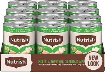 Rachael Ray Nutrish Whole Health Blend Real Chicken & Apple Canned Dog Food package, shown from the front with its recipe label visible.